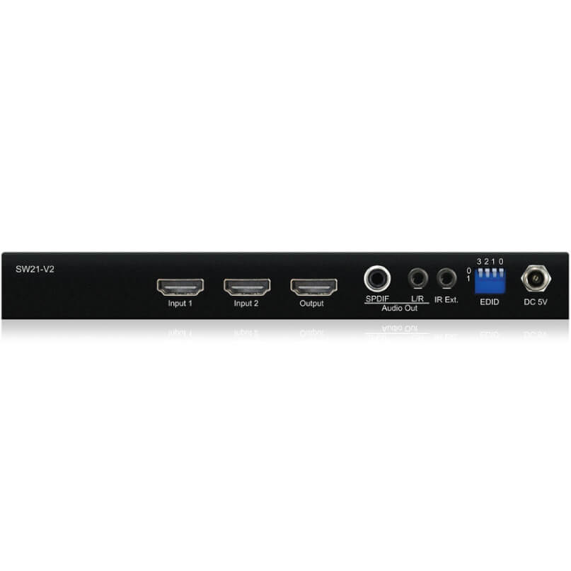 Blustream Sw21Ab-V2 2-Way 4K Hdmi Switch Sw21-v2 hdmi switch with two inputs, one output, spdif audio out, ir ext, edid, and 5v dc power