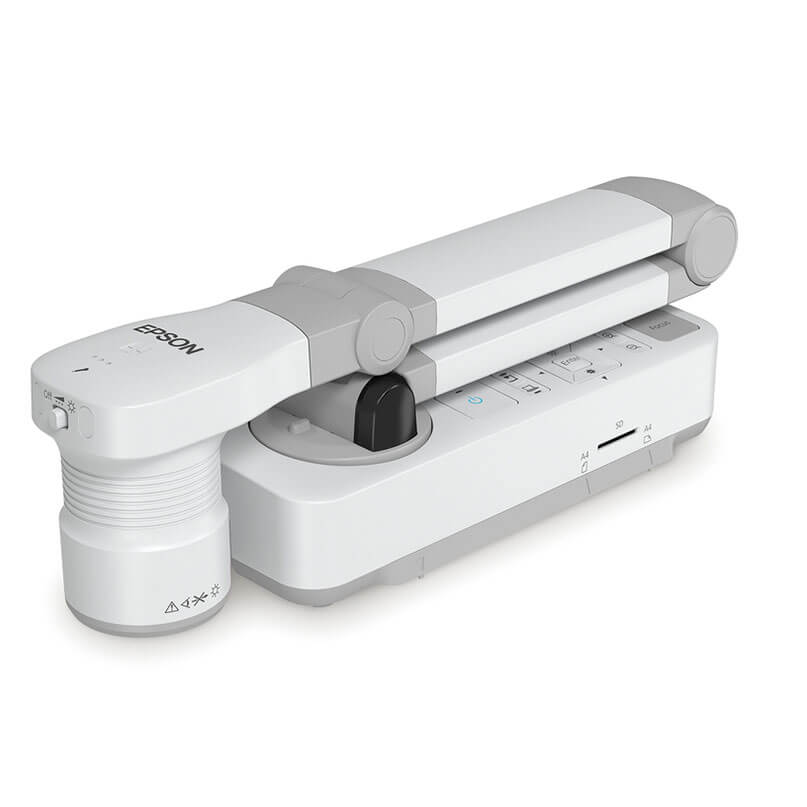 Epson Elp-Dc21 Document Camera Epson white desktop document scanner with an adjustable articulating arm and integrated control panel