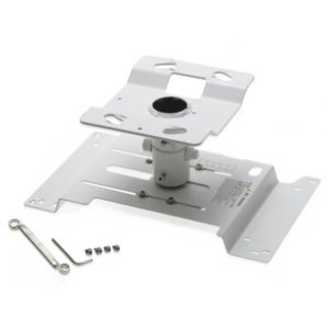 The Epson ELP-MB22 Ceiling Mount, a white adjustable metal bracket designed for installing projectors or similar devices, is shown with included screws, wrench, and hex key—all components displayed on a plain background.