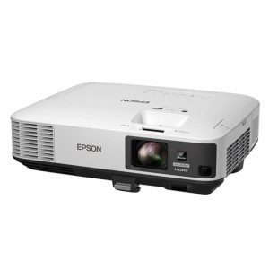 Epson white multimedia projector with front lens and HDMI label.