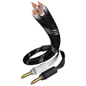 Braided black two-conductor audio cable with RCA male connectors and exposed bare copper ends.