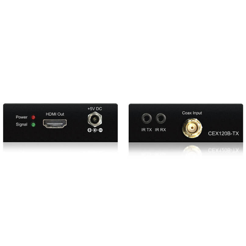 Blustream Cex120B-Kit Hdmi Over Coax Extender Set Cex120b-tx hdmi over coax transmitter/receiver kit with hdmi output, ir tx/rx jacks, and coax connector.