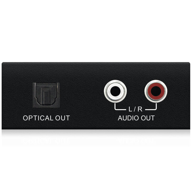 Blustream Arc11 Audio Return Channel Extractor Rear panel of an electronic device featuring optical output and left/right stereo rca audio outputs.