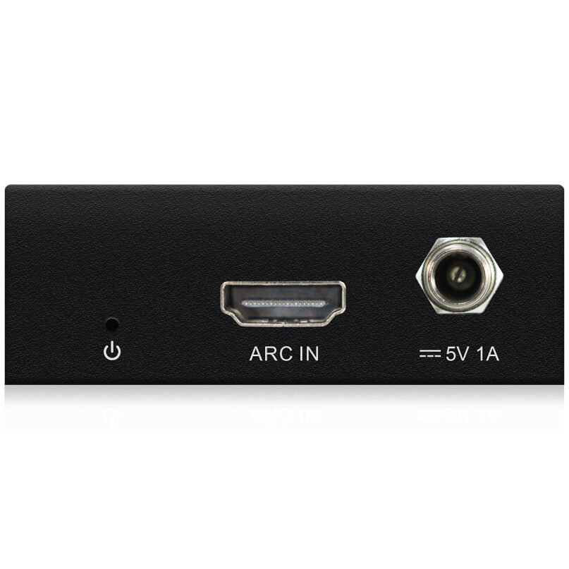 Blustream Arc11 Audio Return Channel Extractor Black electronic panel with an hdmi arc input port and a 5v 1a power input jack.