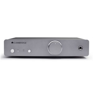 Cambridge Audio stereo preamplifier with large central volume control, MM/MC phono switch, and 1/4-inch headphone jack