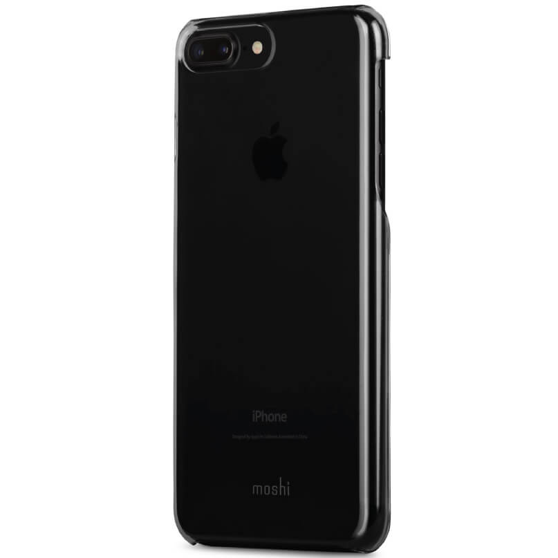 Moshi Iglaze Xt For Iphone 8/7 Plus - Black Apple iphone 7 plus in a glossy black mosh protective case, rear dual-camera module visible.