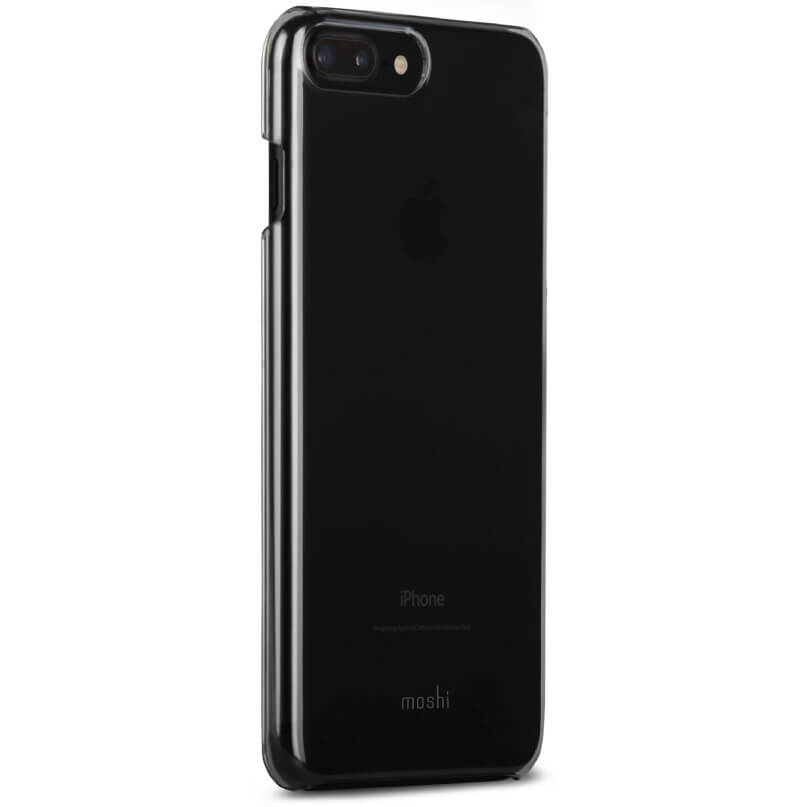 Moshi Iglaze Xt For Iphone 8/7 Plus - Black Black iphone 7 plus in a glossy moshi case, dual-camera rear, apple logo visible, moshi branding at bottom.