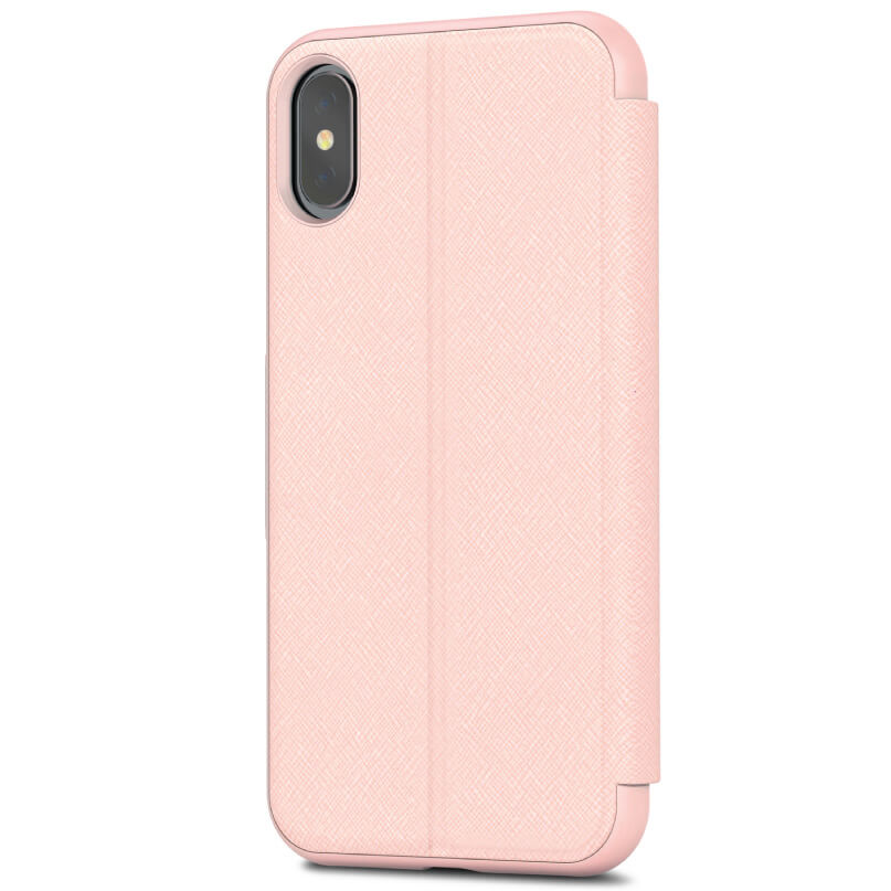 Moshi Sensecover For Iphone X/Xs - Black Pink textured folio phone case for iphone with camera module cutout and front cover.