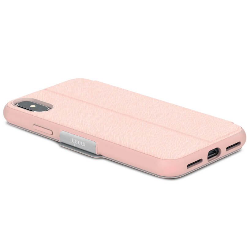 Moshi Sensecover For Iphone X/Xs - Black Moshi pink textured phone case for iphone with side button and bottom port cutouts.