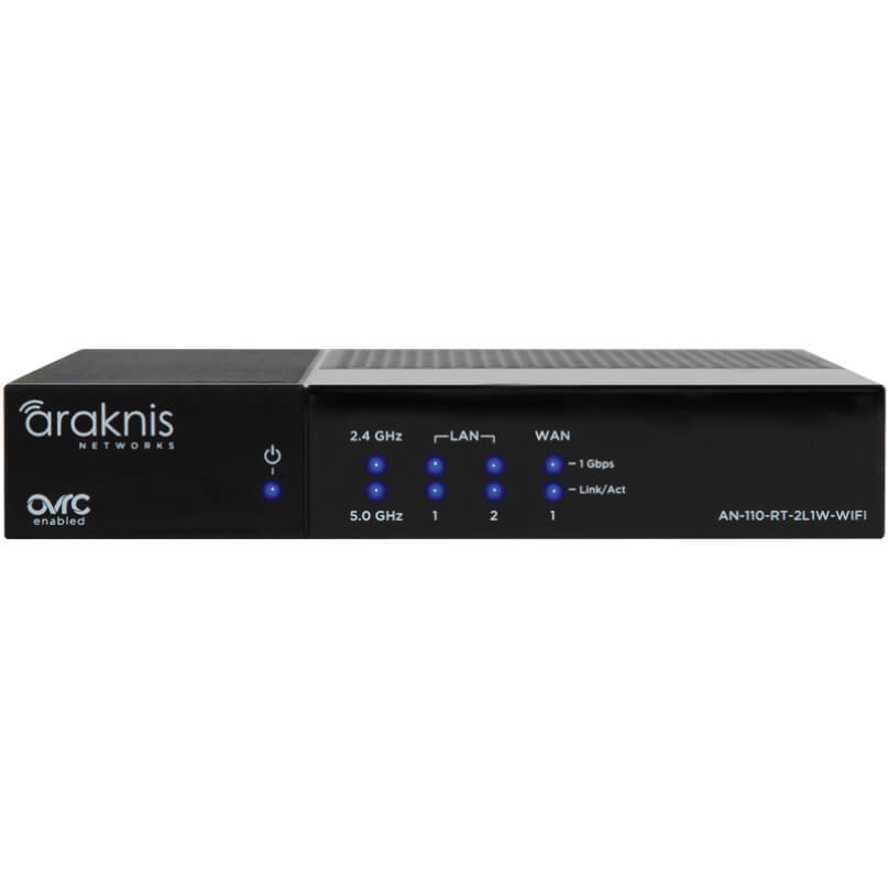 Araknis Networks 110-Series Single-Wan Gigabit Vpn Router Araknis networks an-110-rt-2l1w-wifi dual-band wireless router with led indicators for 2. 4 ghz, 5 ghz, lan, and wan.