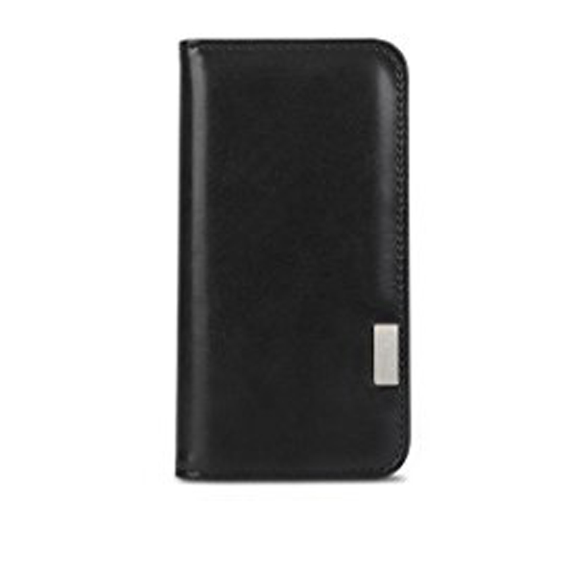 Moshi Overture For Iphone 7/8 - Cream Black leather wallet-style phone case with a small silver metal accent on the front.
