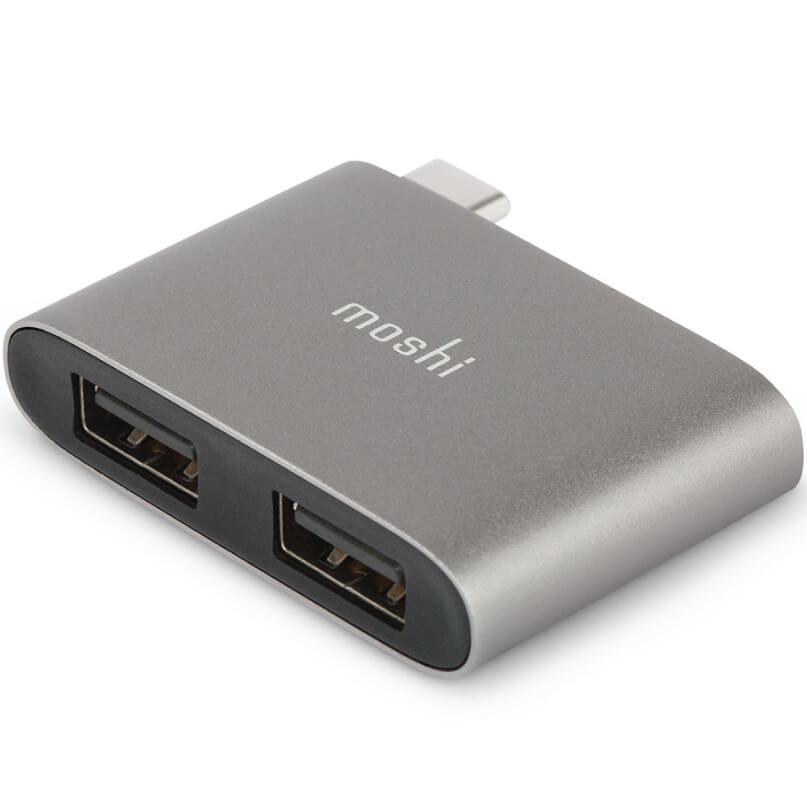 Moshi Usb-C To Dual Usb-A Adapter Moshi silver usb-c to dual usb-a hub adapter with two usb-a ports
