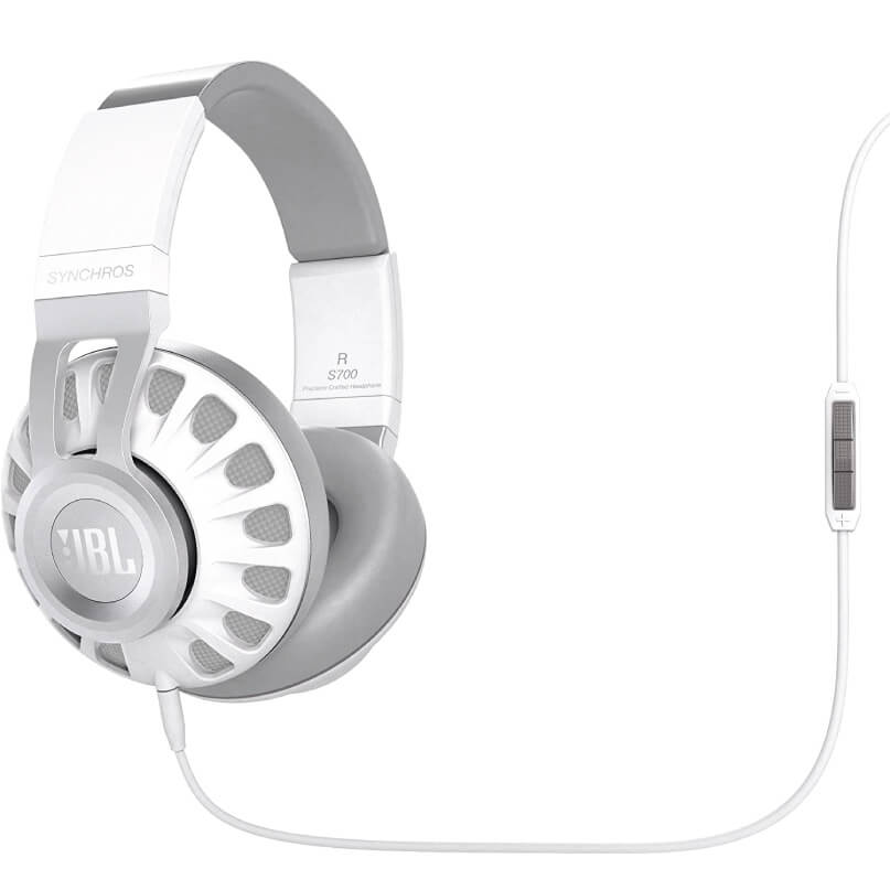Jbl Synchros S700 Over And On Ear Headphones White jbl synchros s700 over-ear headphones with cushioned ear pads and inline control cable.