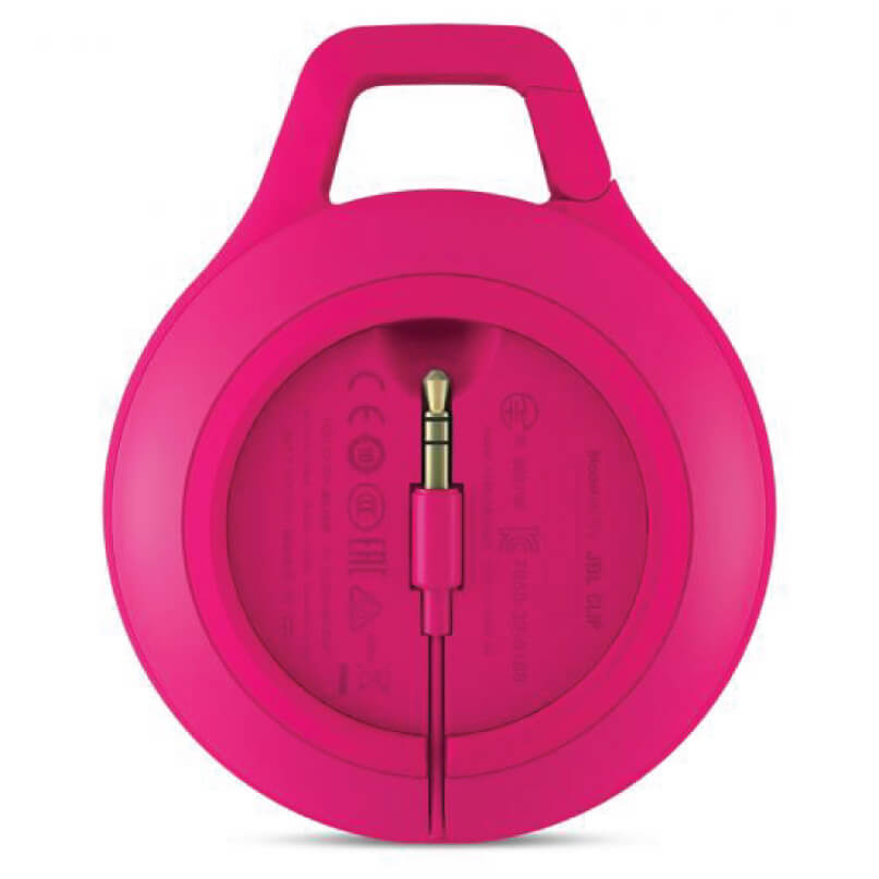 Jbl Clip+ Ipod And Iphone Speaker System Pink over-ear headphones with a circular ear cup and 3. 5mm audio jack.