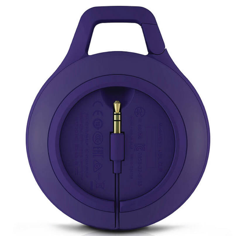 Jbl Clip+ Ipod And Iphone Speaker System Purple over-ear headphones with a gold 3. 5mm audio plug visible in the center.