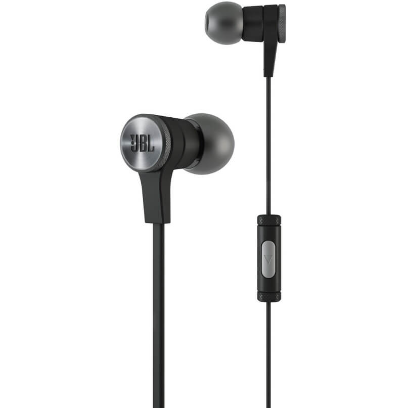 Jbl Synchros E10 In-Ear And Earbud Headphones Jbl wired in-ear headphones with metallic earbuds and an inline remote on the cable.