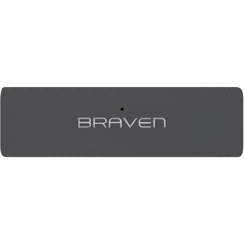 Braven 705 Portable Wireless Bluetooth Speaker Braven portable bluetooth speaker in dark gray with perforated top grille and small led indicator.