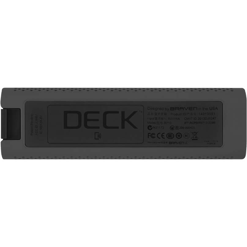 Braven 705 Portable Wireless Bluetooth Speaker Braven deck portable bluetooth speaker, gray with a large deck label and perforated top grille.