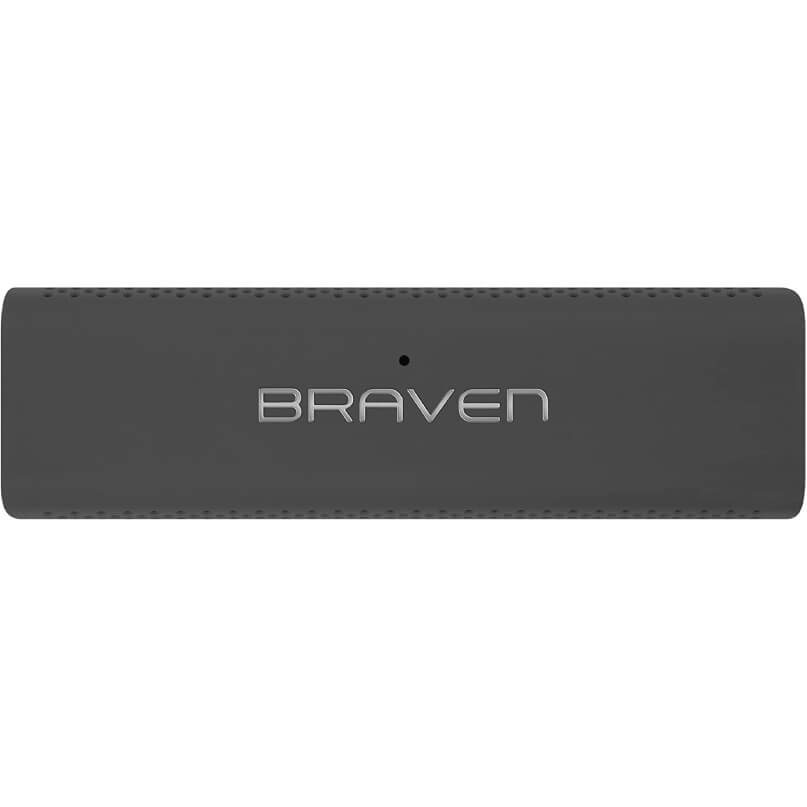Braven 705 Portable Wireless Bluetooth Speaker Braven portable bluetooth speaker in dark gray with centered logo and small status dot.