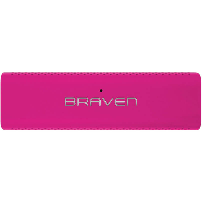 Braven 705 Portable Wireless Bluetooth Speaker Pink braven portable bluetooth speaker with rounded rectangular body, centered led, and braven logo.