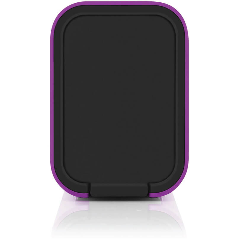 Braven 705 Portable Wireless Bluetooth Speaker Purple-edged black rectangular phone stand with rounded edges and a small bottom lip