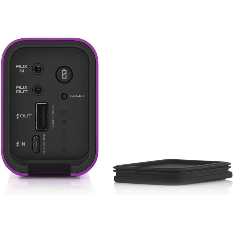Braven 705 Portable Wireless Bluetooth Speaker Purple-trim portable audio interface with aux in/out ports, usb-c input, reset button, and led indicators.