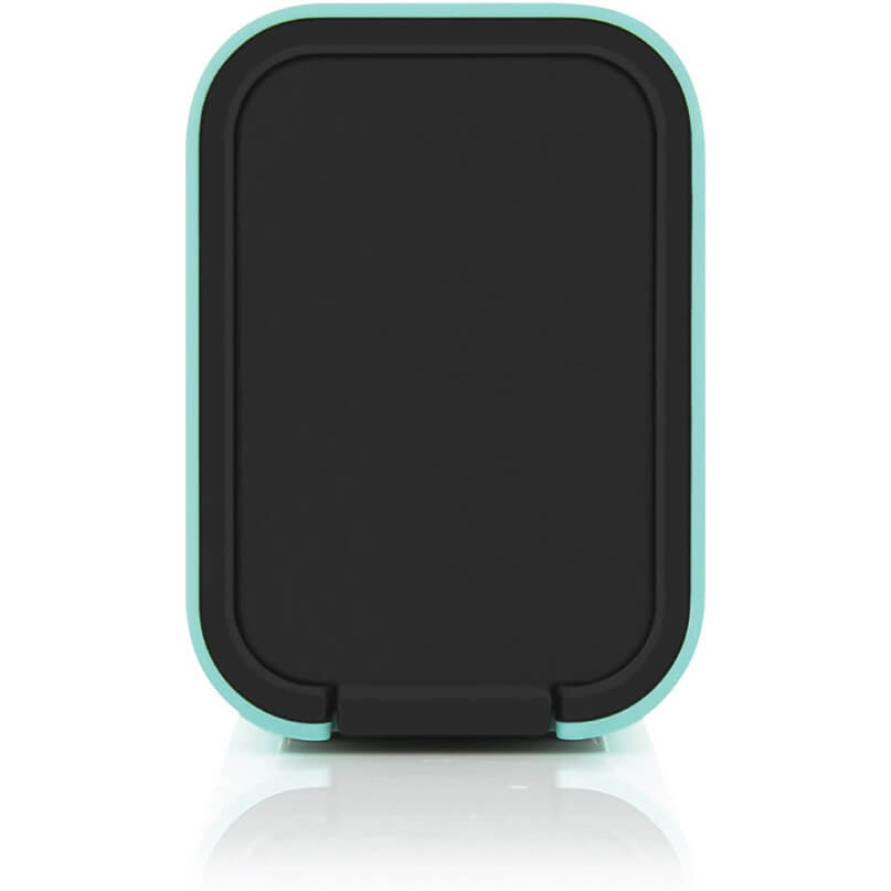 Braven 705 Portable Wireless Bluetooth Speaker Black rectangular device with a teal rounded border and small base, likely a wireless charger or phone stand.