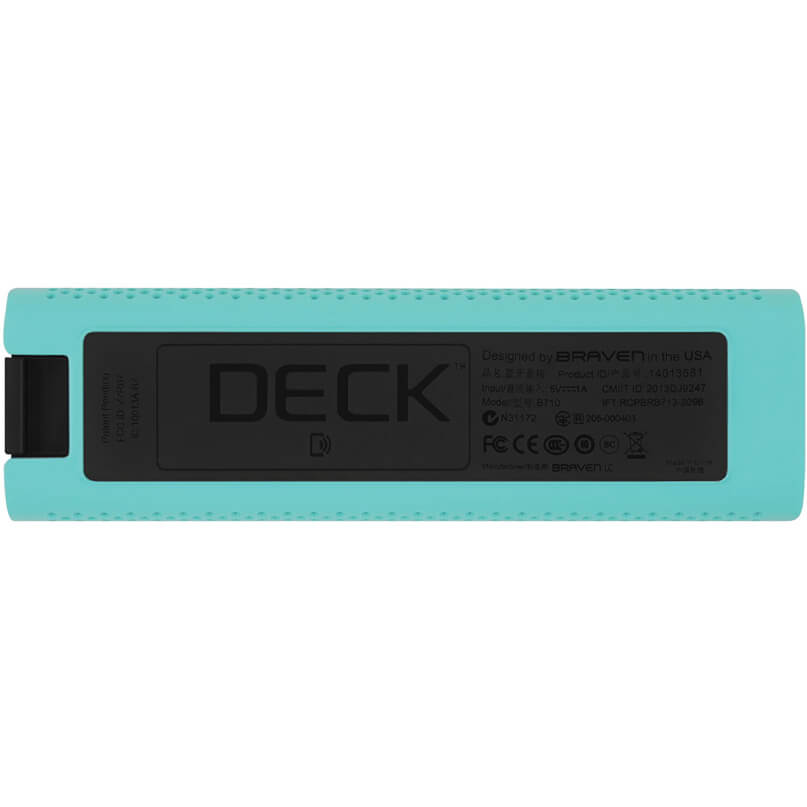 Braven 705 Portable Wireless Bluetooth Speaker Turquoise braven deck portable bluetooth speaker with a black bottom label.