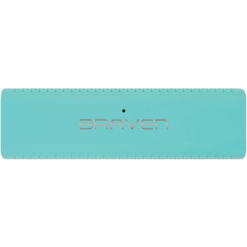 Braven 705 Portable Wireless Bluetooth Speaker Braven teal portable bluetooth speaker with a centered led indicator and silver logo.