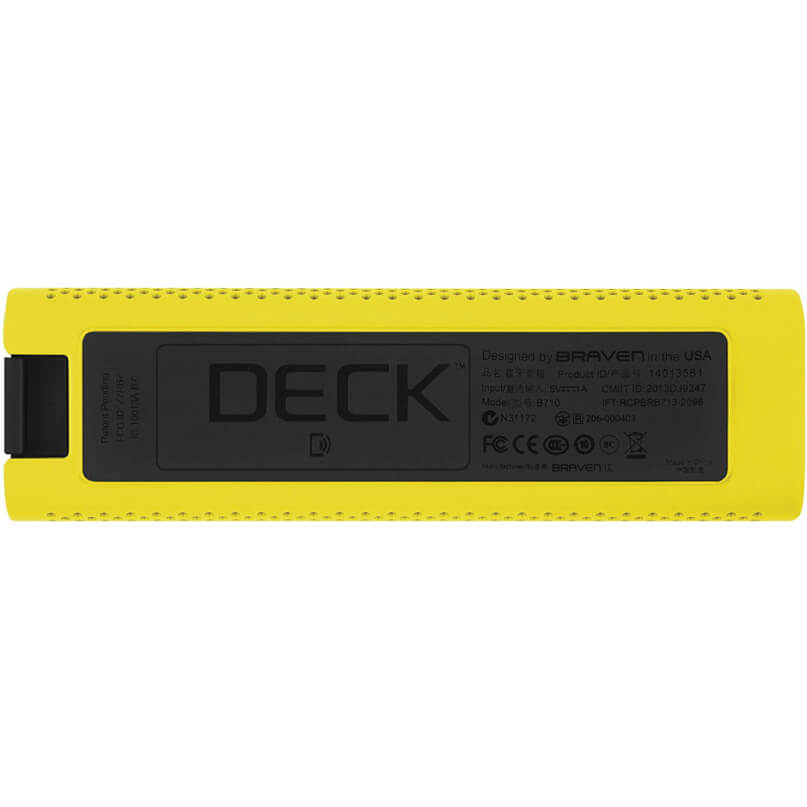 Braven 705 Portable Wireless Bluetooth Speaker Braven deck portable bluetooth speaker in bright yellow with black rear panel.