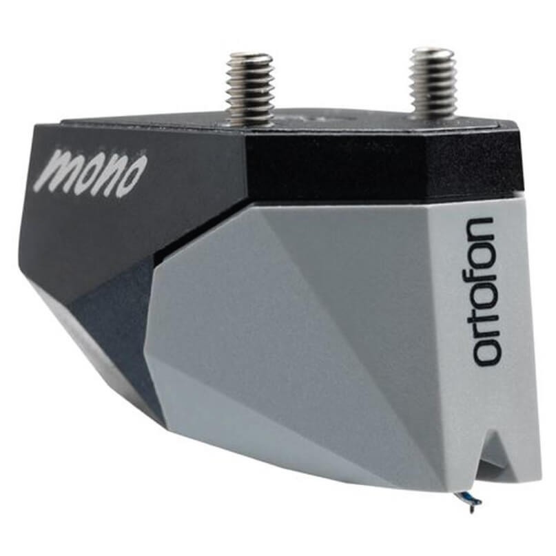 Ortofon 2M 78 Moving Magnet Cartridge Ortofon mono phono cartridge with two screws on top, gray faceted body, and exposed stylus.