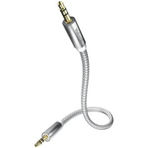 Inakustik braided silver 3.5mm stereo audio cable with gold-plated connectors, dual-ended.