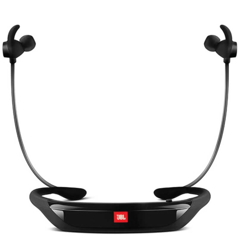 Jbl Reflect Response Wireless Touch Control Sport Headphones Jbl wireless neckband earphones with dual in-ear buds and a red jbl logo.