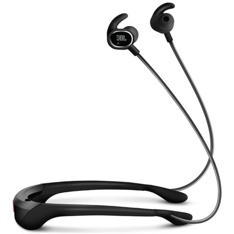 Jbl Reflect Response Wireless Touch Control Sport Headphones Jbl wireless neckband earphones with dual in-ear buds, silicone tips, and flexible neckband cable.