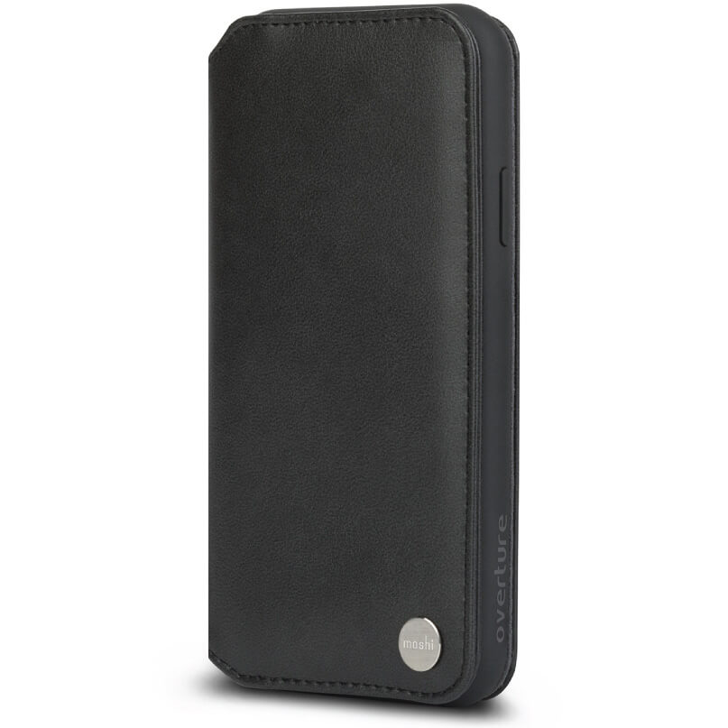 Moshi Overture For Iphone Xr Moshi ventura black leather flip smartphone case with metal logo badge.