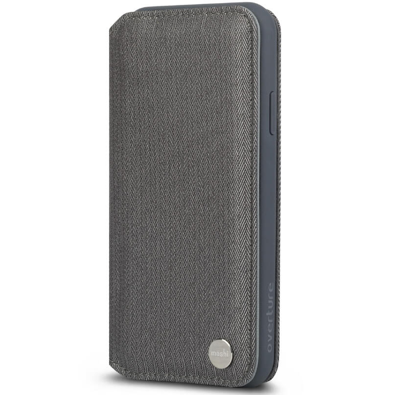 Moshi Overture For Iphone Xr Moshi overture fabric folio phone case with a herringbone pattern and blue edge.