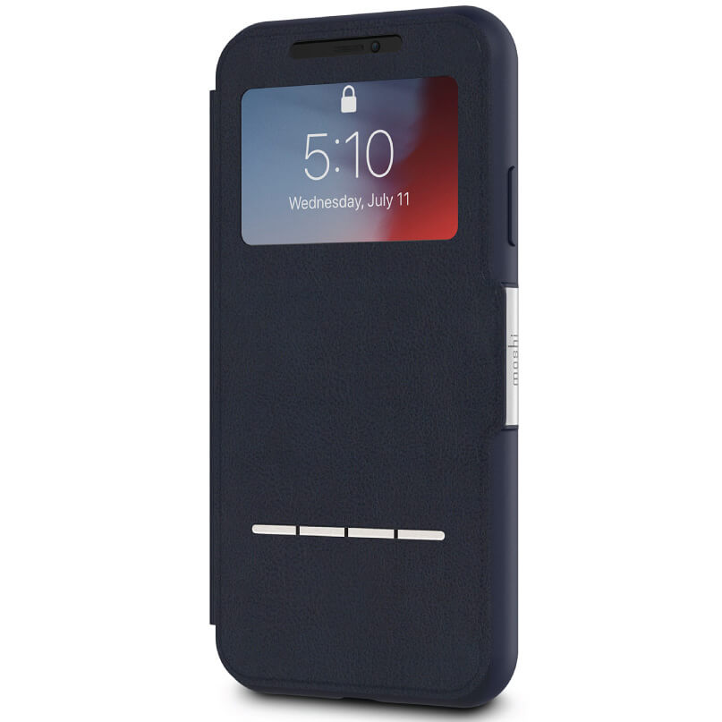Moshi Sensecover For Iphone Xr - Blue Navy blue leather flip case for iphone with front window display and side card slot.
