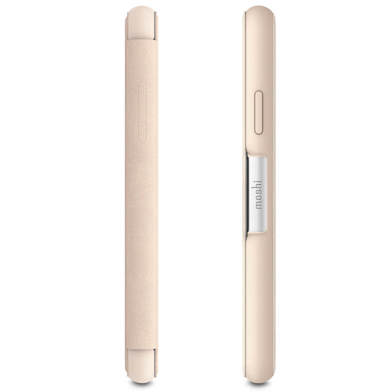 Moshi Sensecover For Iphone Xr - Blue Moshi gold-colored stylus pen with side button and clip, shown in profile.
