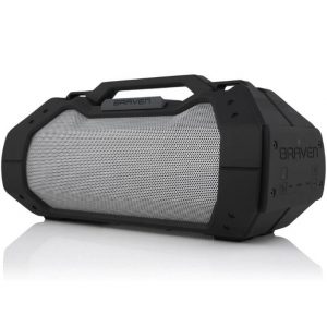 Braven portable Bluetooth speaker with rugged black housing, metal mesh grille, and integrated top handle.