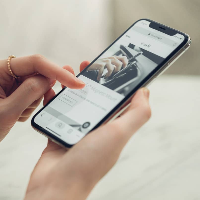 Moshi Ionglass For Iphone For 11 Pro/Xs/X Apple iphone with notch displaying a shopping app interface