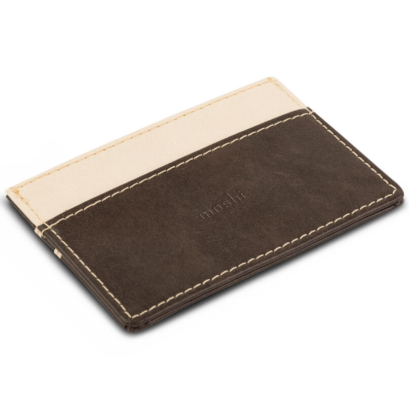Moshi Slim Wallet Moshi two-tone brown and beige leather bifold wallet with white stitching