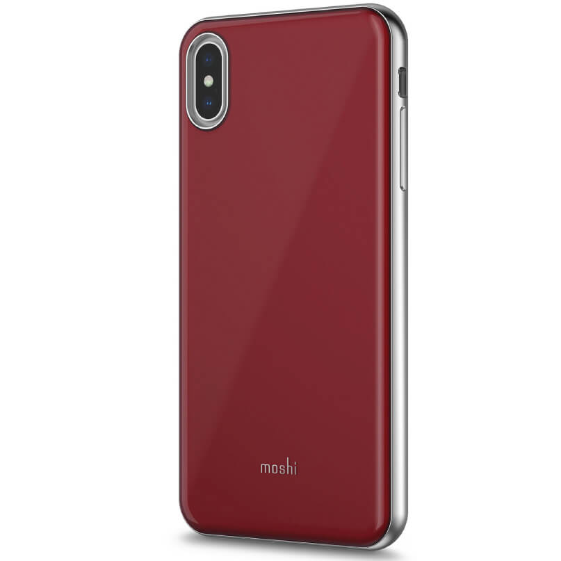 Moshi Iglaze For Iphone Xs Max Moshi red protective case for iphone x/xs with silver edge and vertical dual-camera cutout.