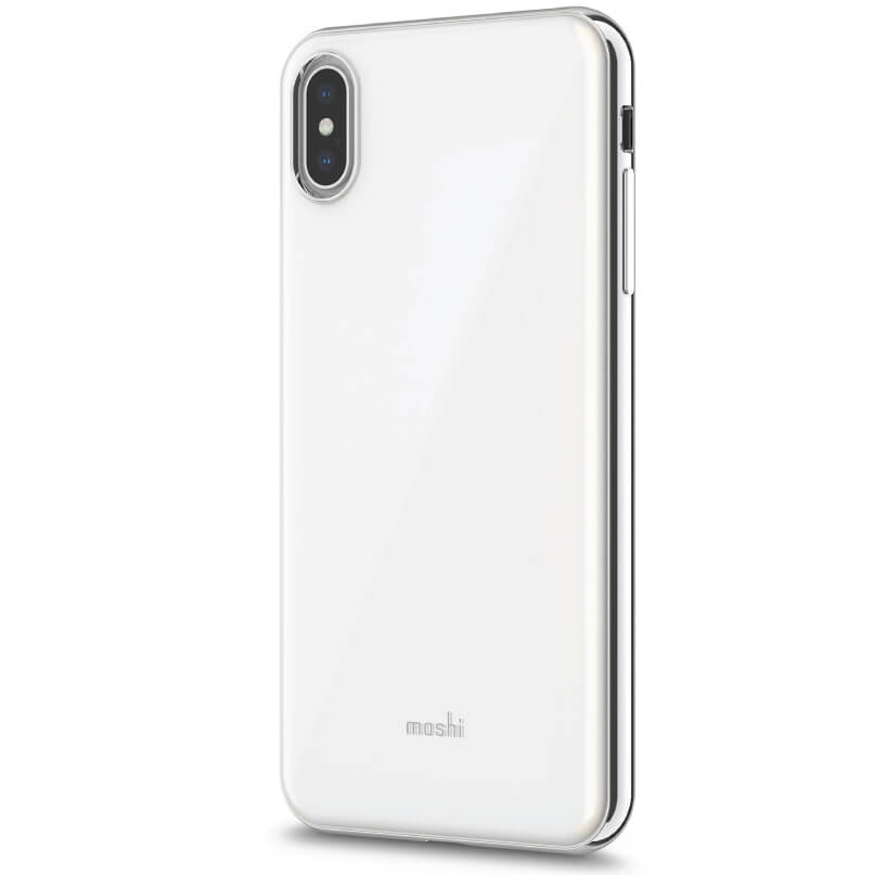 Moshi Iglaze For Iphone Xs Max Transparent mushi case for white iphone x/xs with vertical dual-camera cutout and rounded edges.