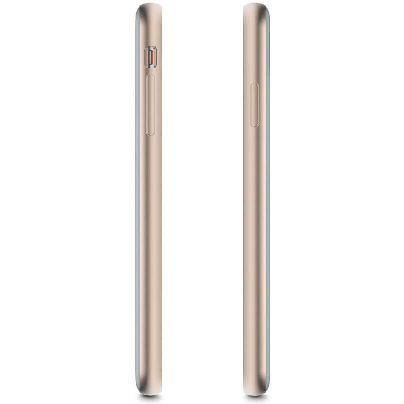 Moshi Iglaze For Iphone Xs Max Gold slim smartphone shown in side view with visible sim tray and power button.