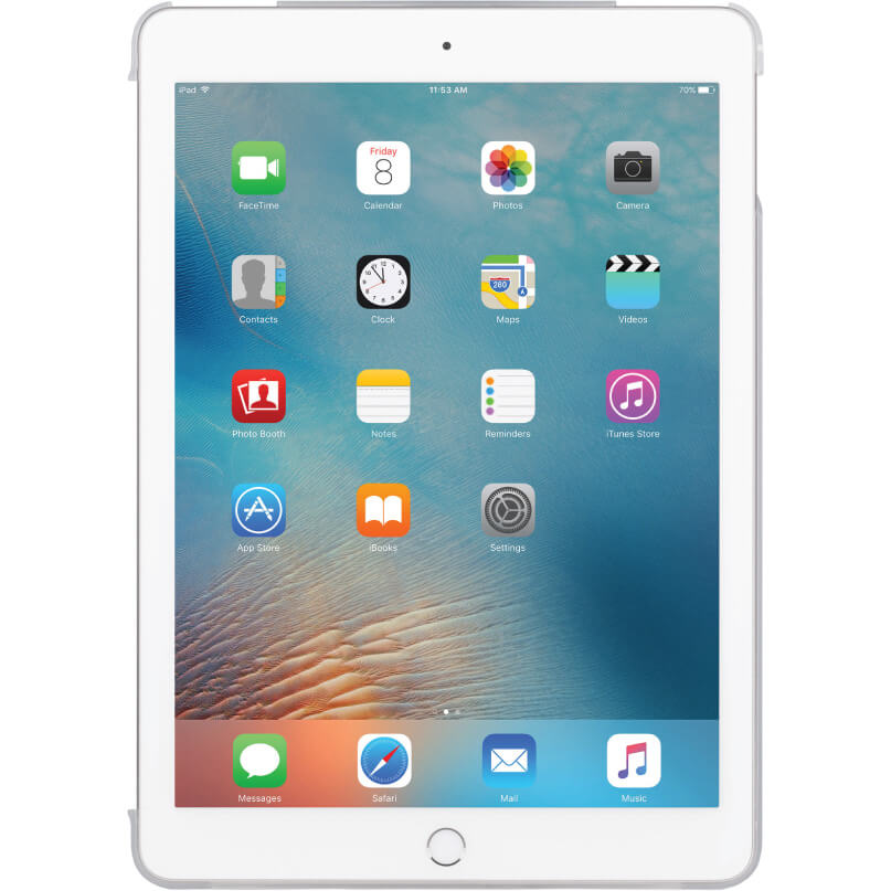 Moshi Iglaze For Ipad Pro 9.7&Quot; - Stealth Clear Apple ipad tablet with white bezel and home button, displaying ios home screen icons.