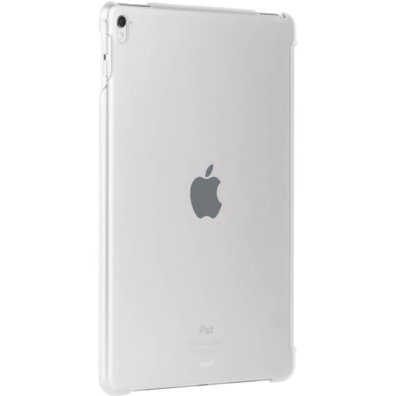 Moshi Iglaze For Ipad Pro 9.7&Quot; - Stealth Clear Apple ipad tablet with white protective case, silver back, apple logo centered, rear camera in top corner.