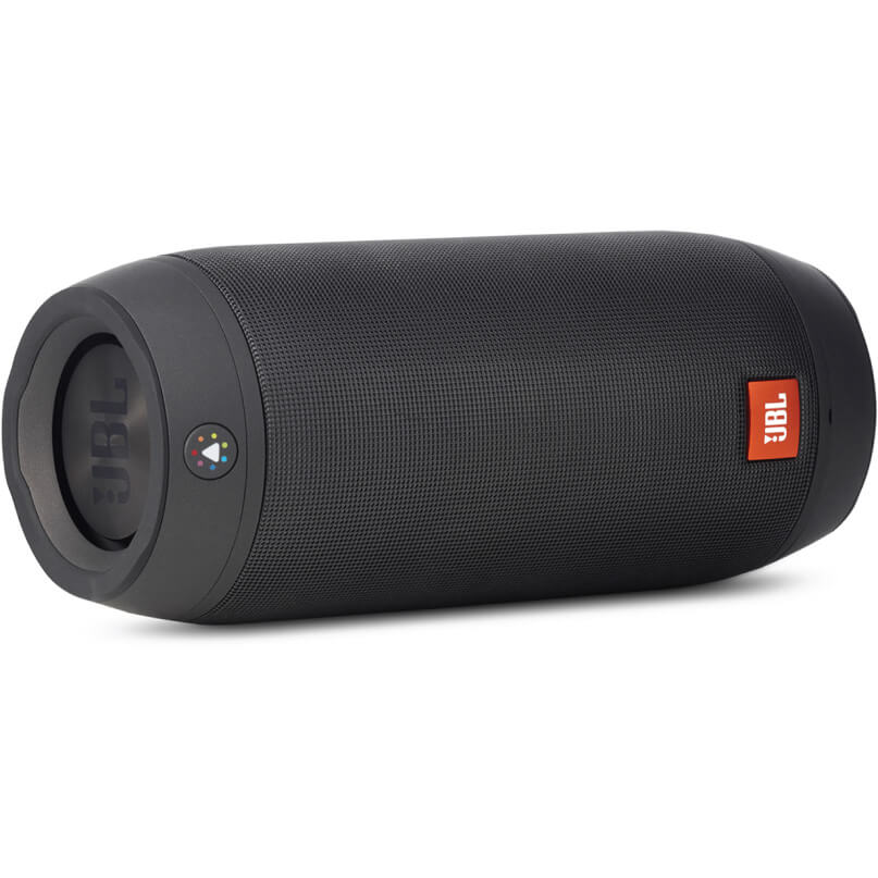 Jbl Pulse 2 Ipod And Iphone Speaker System Jbl portable bluetooth speaker, black cylindrical design with mesh grille and orange jbl logo badge.