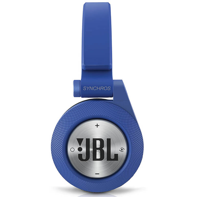 Jbl Synchros E40Bt In-Ear And Earbud Headphones Blue jbl syncros over-ear wireless headphones with knurled earcup ring and metal jbl logo plate.
