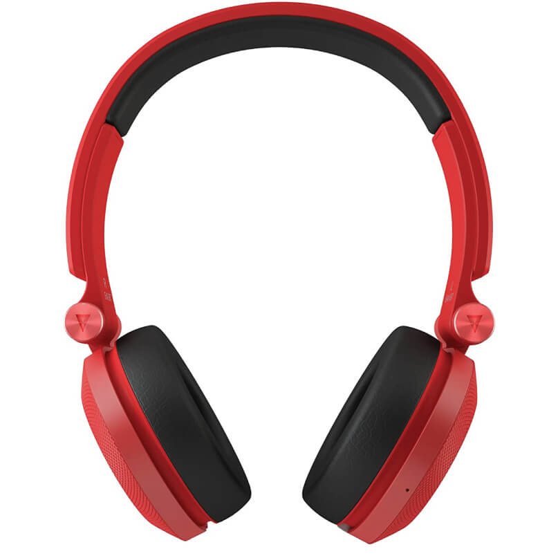 Jbl Synchros E40Bt In-Ear And Earbud Headphones Red over-ear headphones with black cushioned ear cups and padded headband.