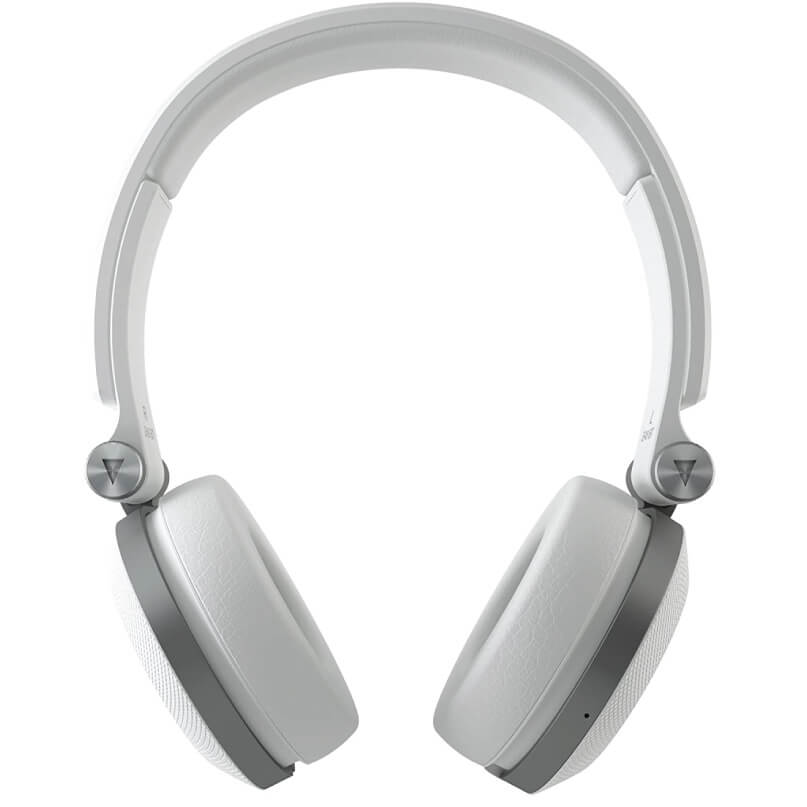 Jbl Synchros E40Bt In-Ear And Earbud Headphones White over-ear headphones with cushioned ear cups, silver headband and adjustable hinges.
